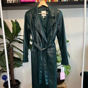 NWT | Avec Les Filles | Vegan Leather Belted Trench Coat | Emerald Green | Sz Sm